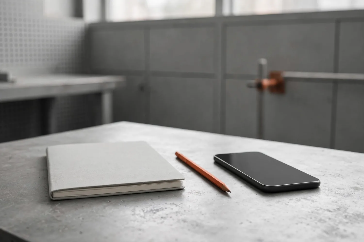 A notebook and a phone on a bench