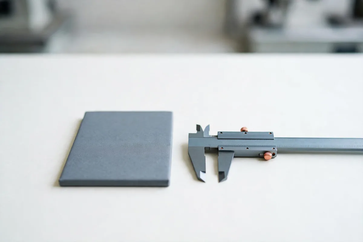 A notebook beside a caliper