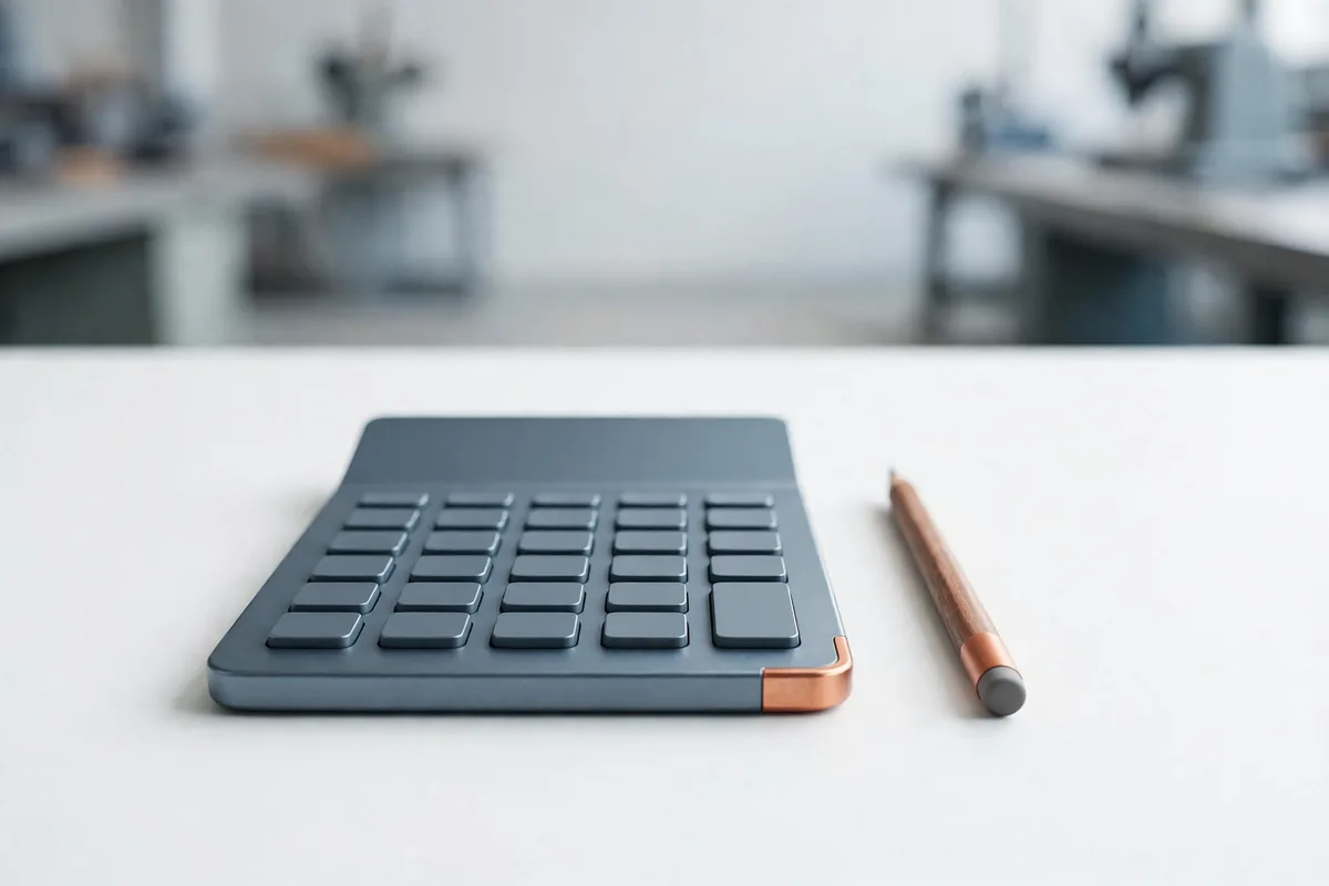 A plain calculator beside a pencil