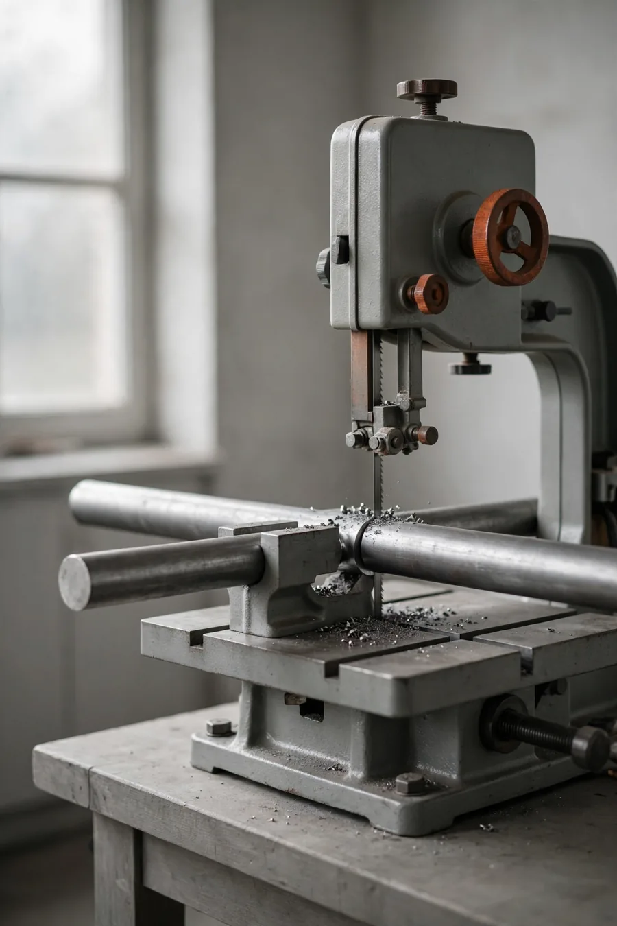 A band saw cutting a bar